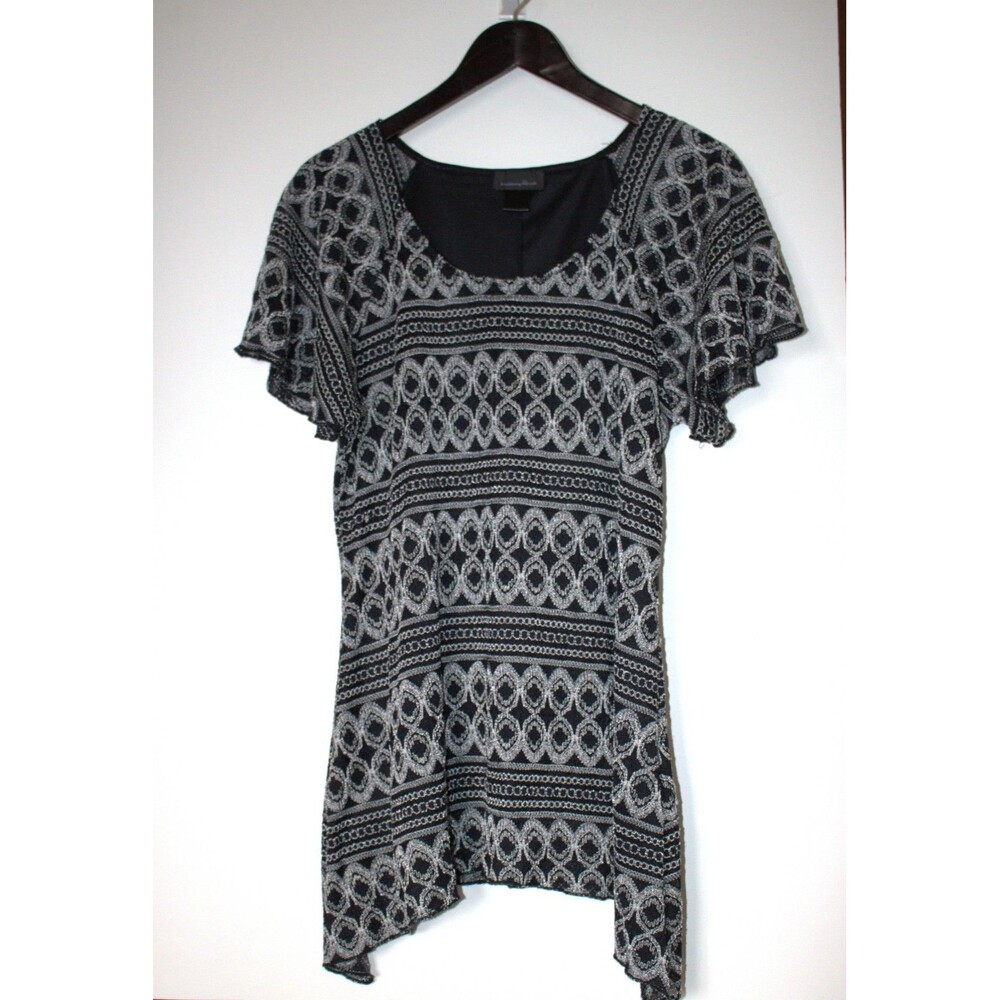 Brittany Black Knit‎ Blouse Top Womens Large Bat Wing Sleeve Lined Black Lace